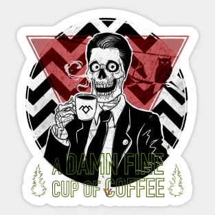 Damn Fine Cup of Coffee, Agent Cooper, Coffee Addict, Worship Coffee, Skeleton Lover, Horror Tshirt, Halloween Sweatshirt, Creepy Skull, Black and white sticker Sticker